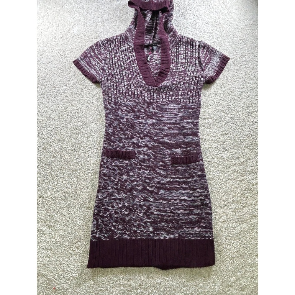 Rock & Republic Women's Sweater Dress Medium Purple Acrylic Hooded